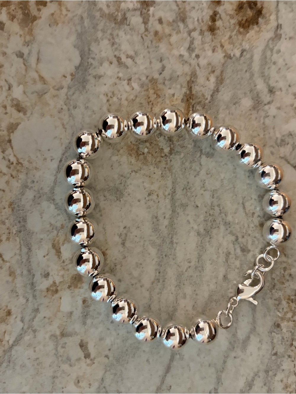 Polished Silver Bead Bracelet for Women
